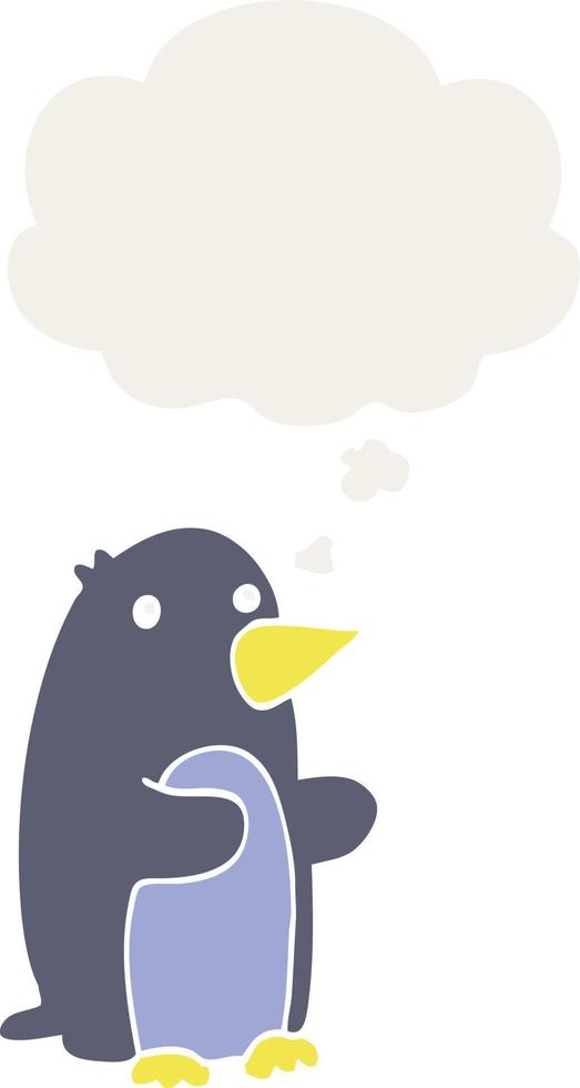 pingüino de dibujos animados y burbuja de pensamiento en estilo retro vector