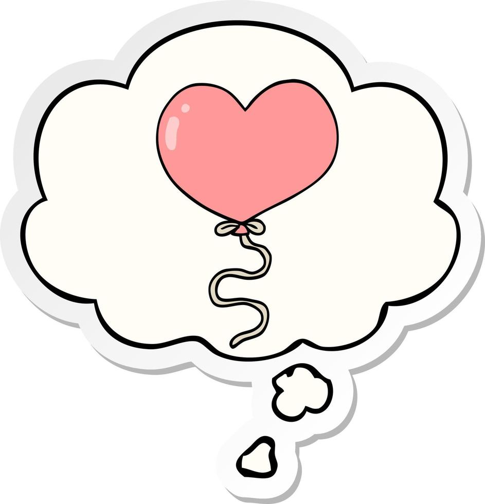 cartoon love heart balloon and thought bubble as a printed sticker vector