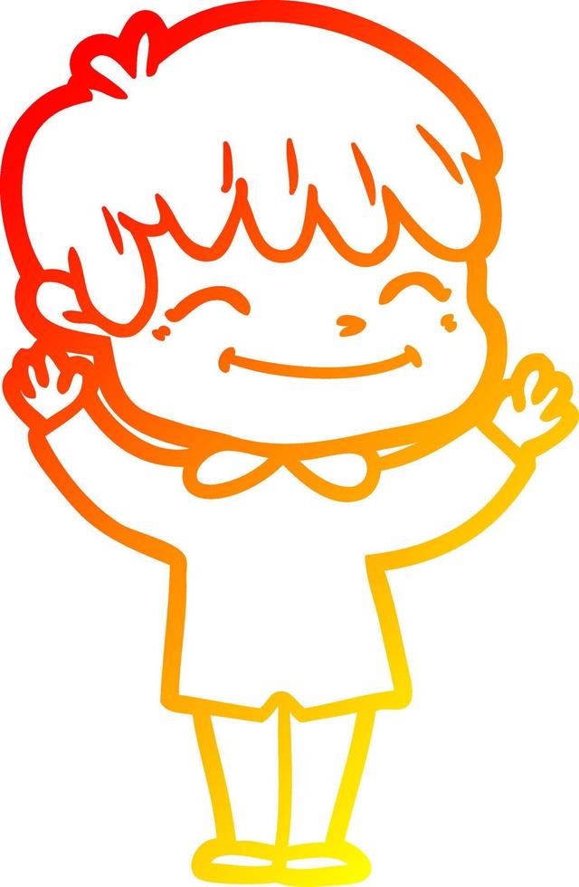 warm gradient line drawing cartoon happy boy vector
