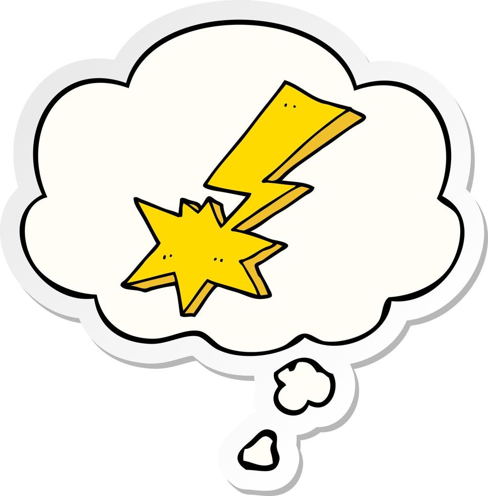 cartoon lightning bolt and thought bubble as a printed sticker vector