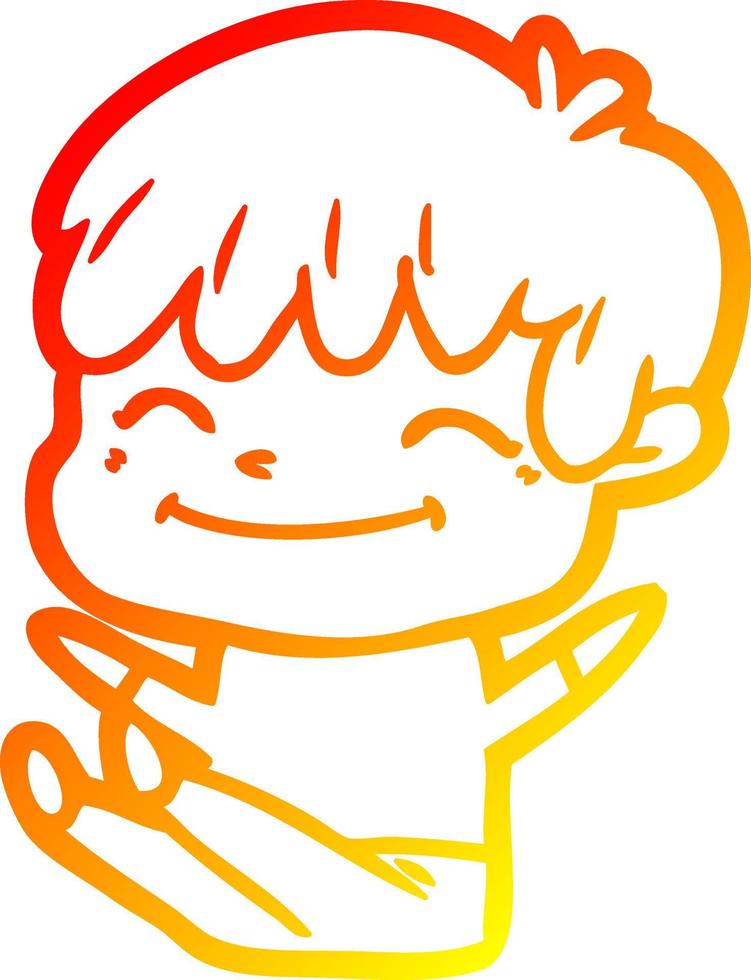 warm gradient line drawing cartoon happy boy vector