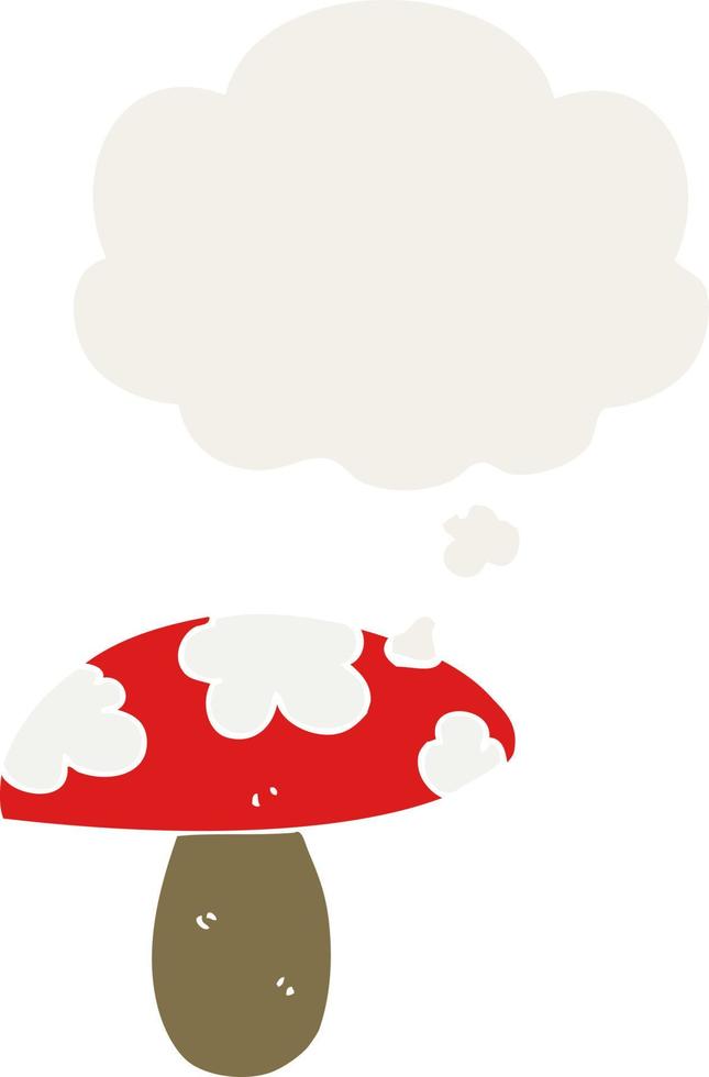 cartoon mushroom and thought bubble in retro style vector
