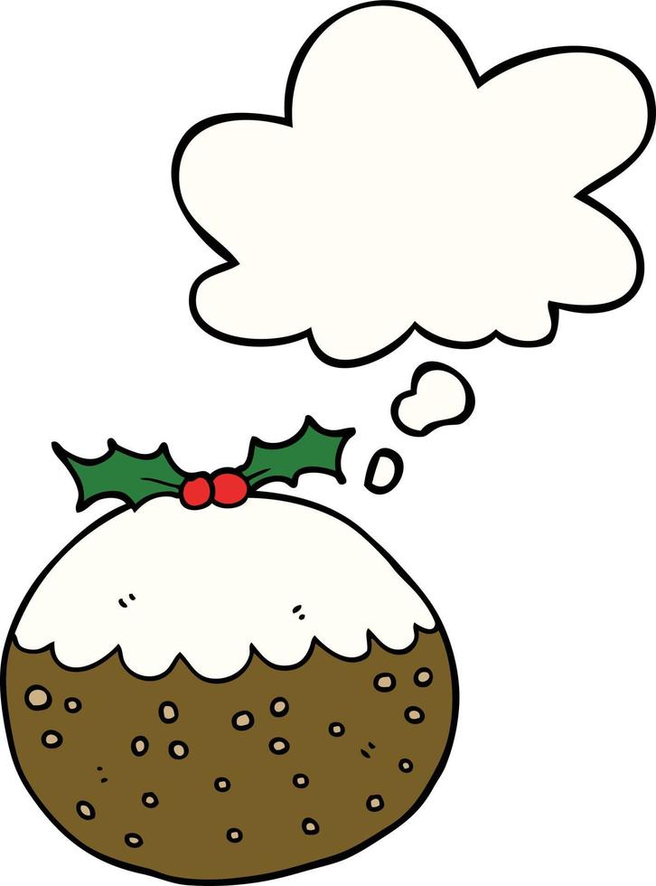 cartoon christmas pudding and thought bubble vector