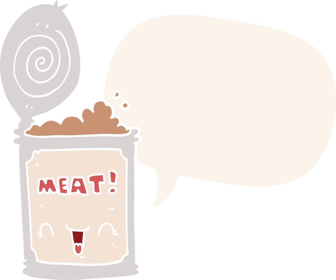 cartoon canned meat and speech bubble in retro style vector