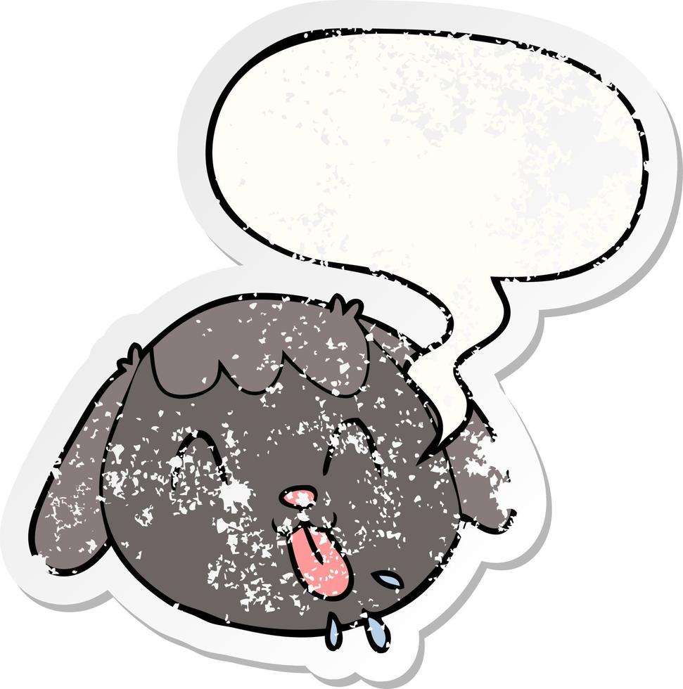 cartoon dog face and speech bubble distressed sticker vector