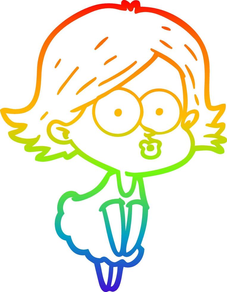 rainbow gradient line drawing cartoon girl pouting vector