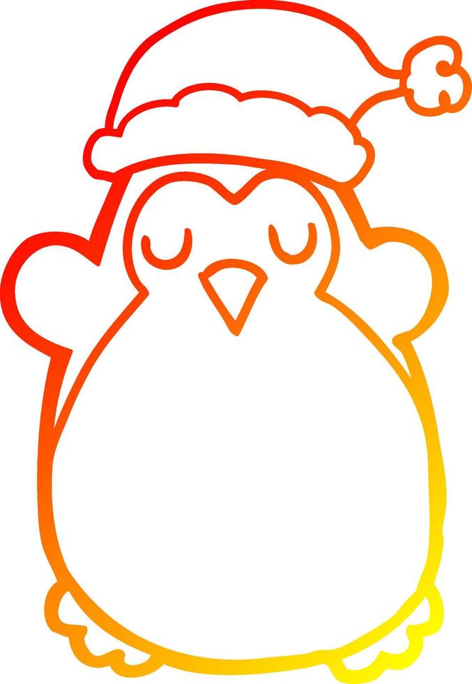 warm gradient line drawing cute christmas penguin vector