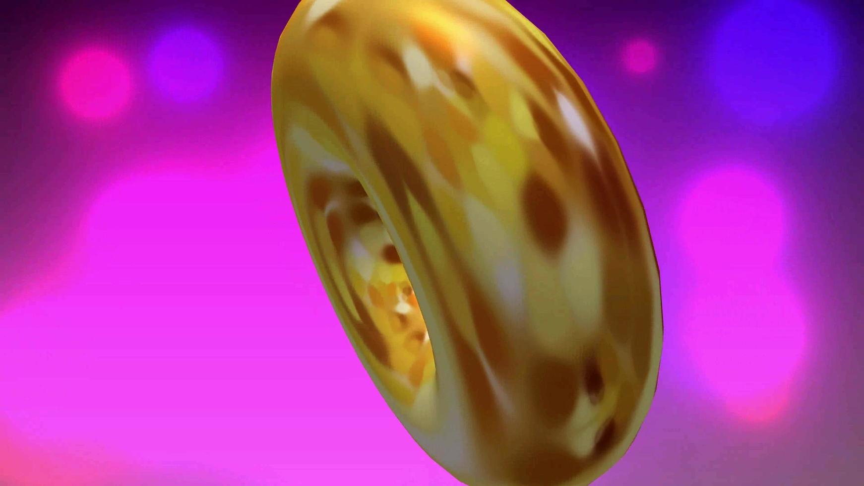 Volumetric yellow circle, 3D illustration, on a purple video background. photo