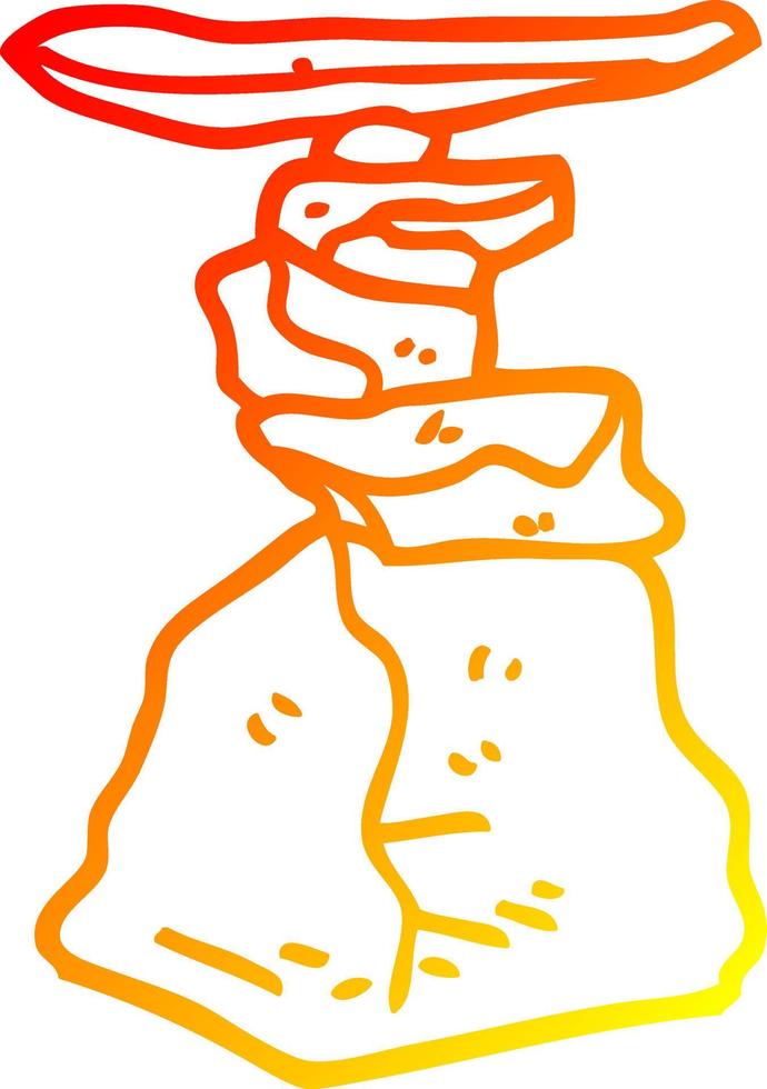 dibujo de línea de gradiente cálido rocas apiladas de dibujos animados vector