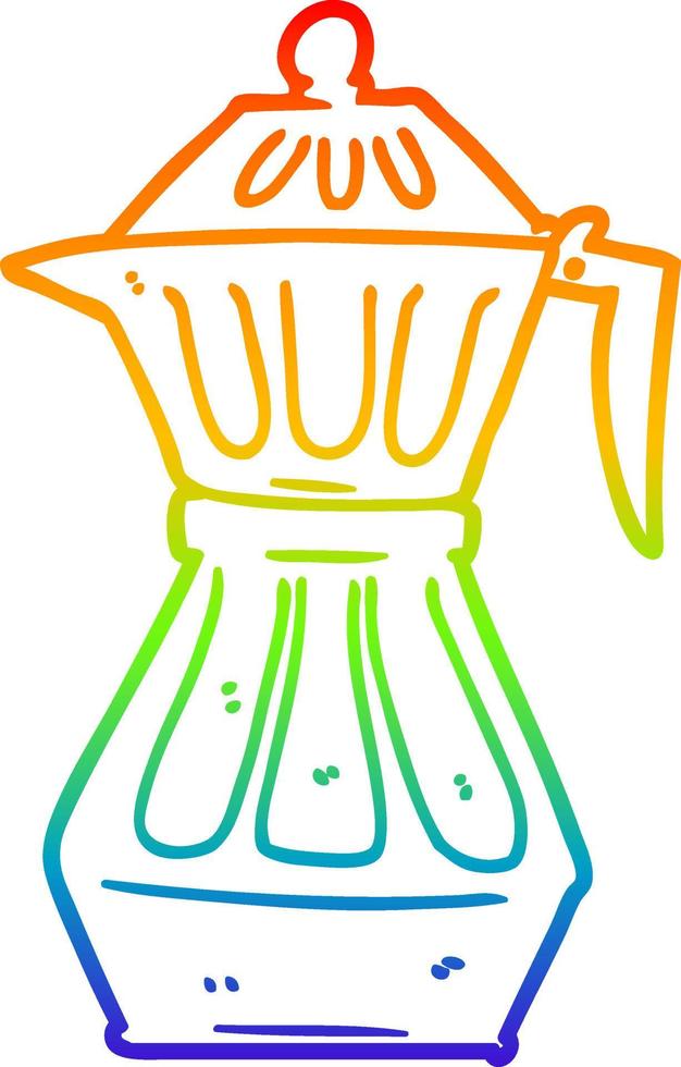 rainbow gradient line drawing cartoon espresso pot vector