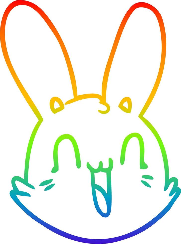 rainbow gradient line drawing cartoon crazy happy bunny face vector