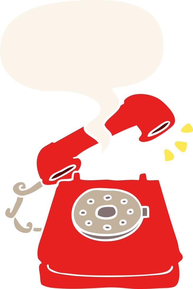 cartoon ringing telephone and speech bubble in retro style vector