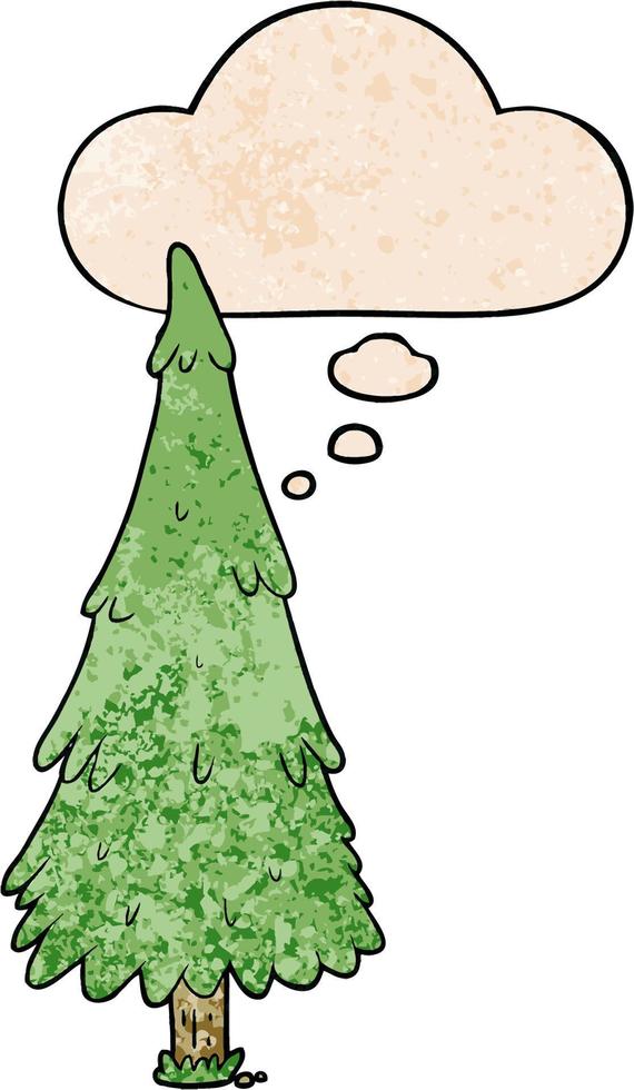 árbol de navidad de dibujos animados y burbuja de pensamiento en estilo de patrón de textura grunge vector