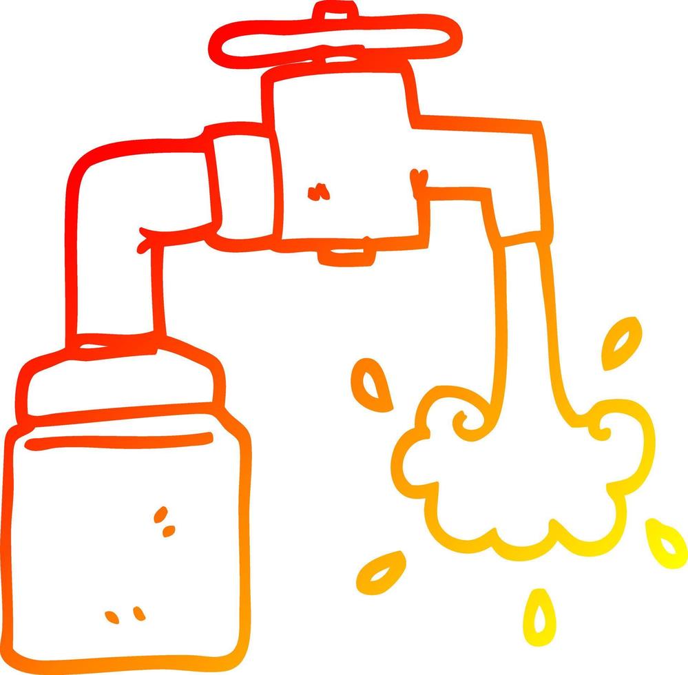 warm gradient line drawing cartoon running faucet vector