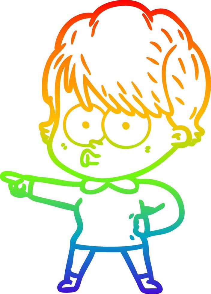 rainbow gradient line drawing cartoon woman vector