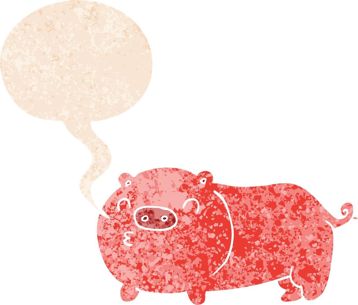 cartoon pig and speech bubble in retro textured style vector