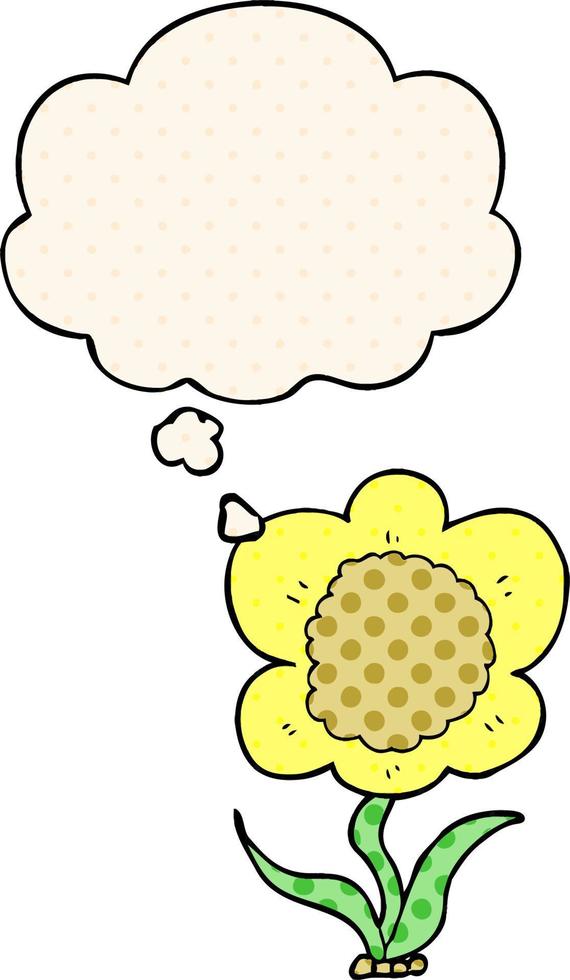 cartoon flower and thought bubble in comic book style vector