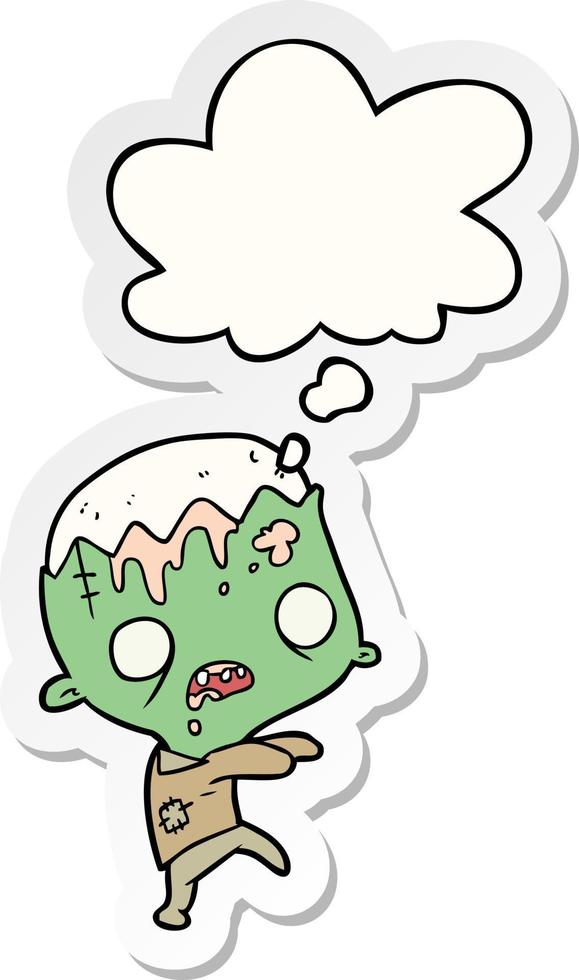 zombie de dibujos animados y burbuja de pensamiento como pegatina impresa vector