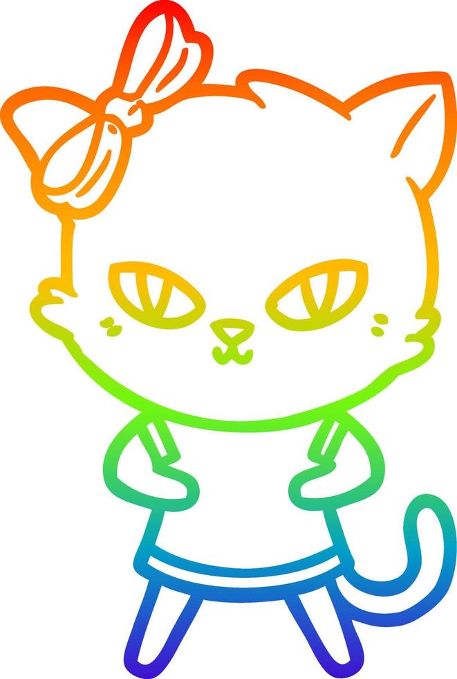 rainbow gradient line drawing cute cartoon cat vector