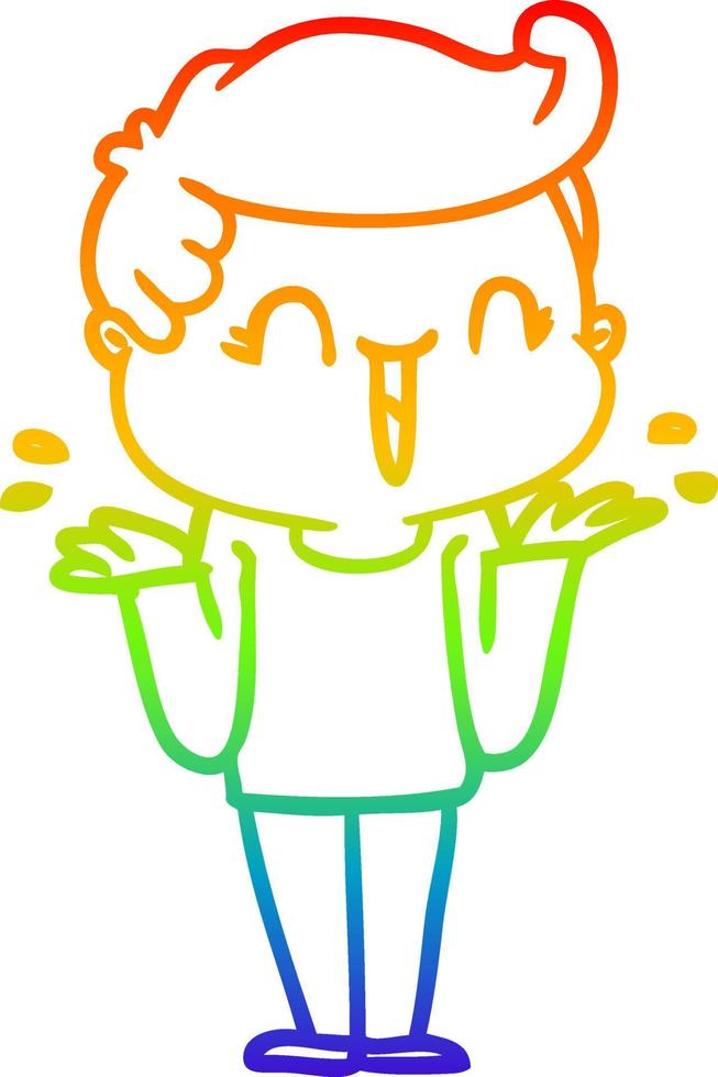 rainbow gradient line drawing cartoon laughing boy vector