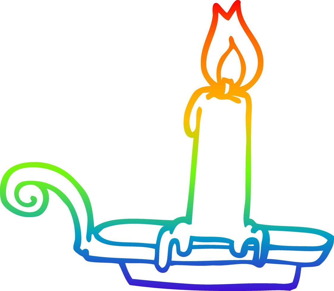 rainbow gradient line drawing cartoon burning candle vector