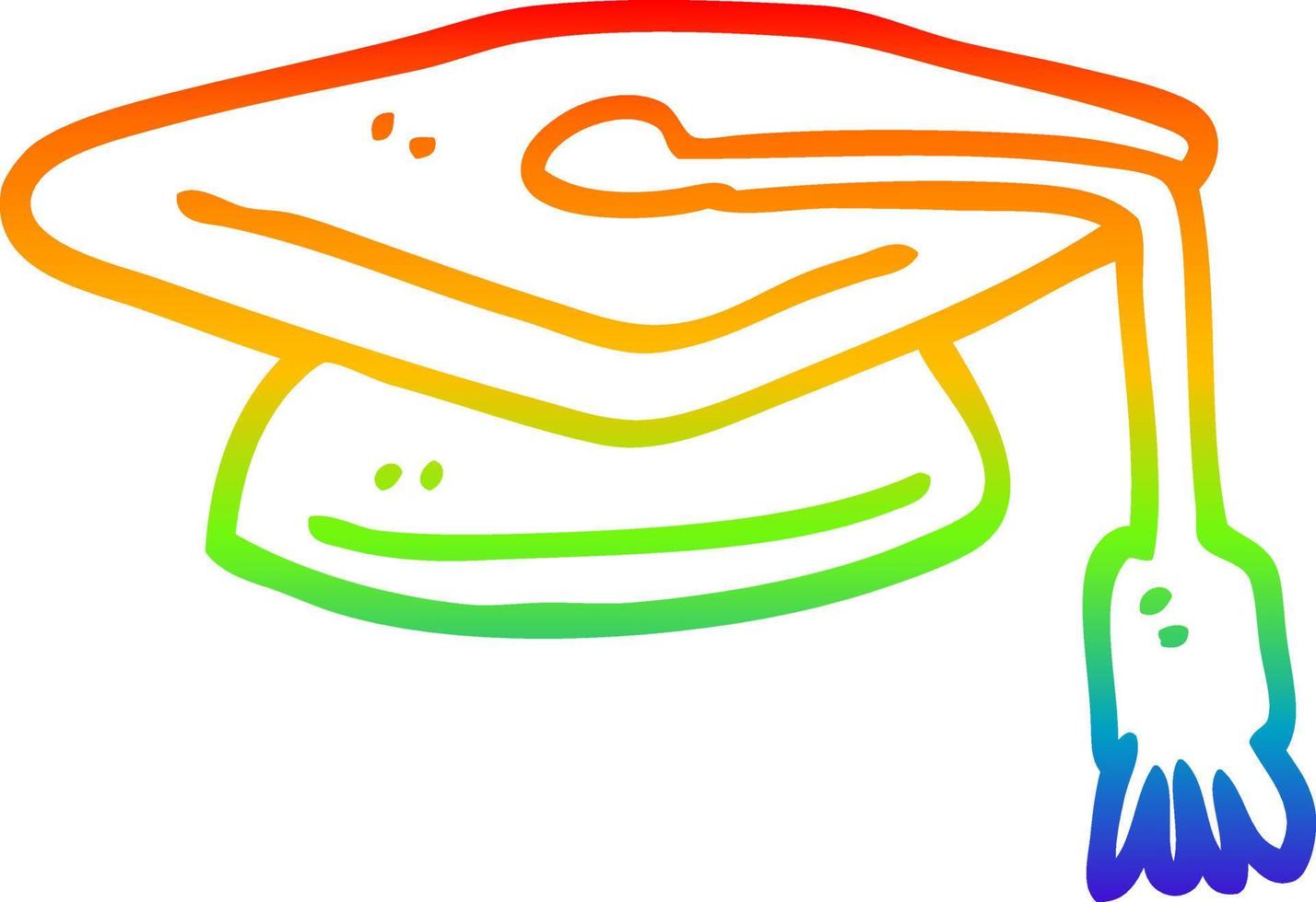 rainbow gradient line drawing cartoon graduation hat vector