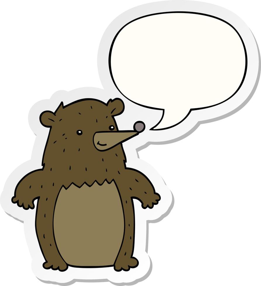 cartoon bear and speech bubble sticker vector