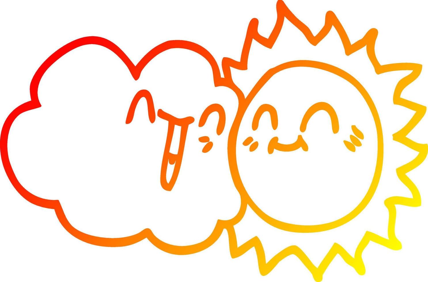 warm gradient line drawing cartoon happy sun and cloud vector