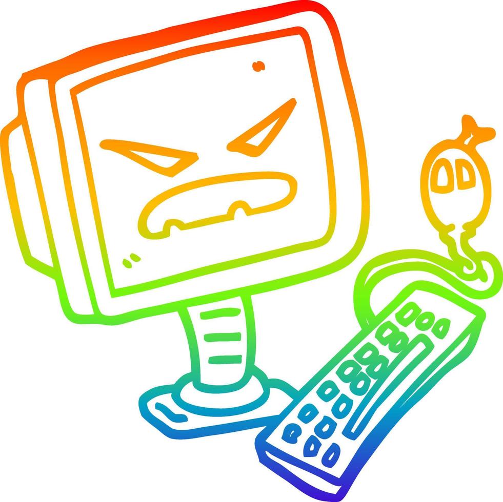 rainbow gradient line drawing cartoon evil computer vector