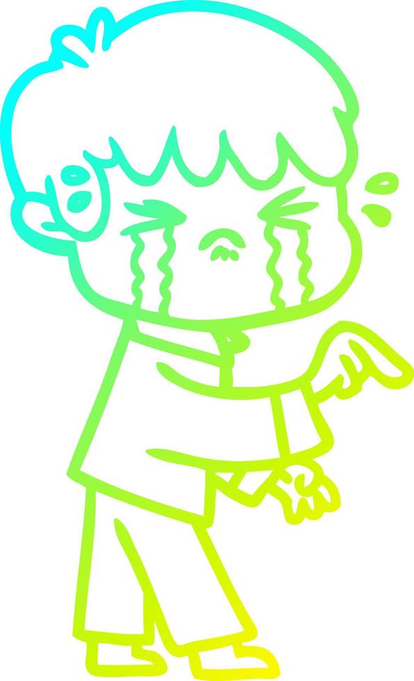 cold gradient line drawing crying boy cartoon vector