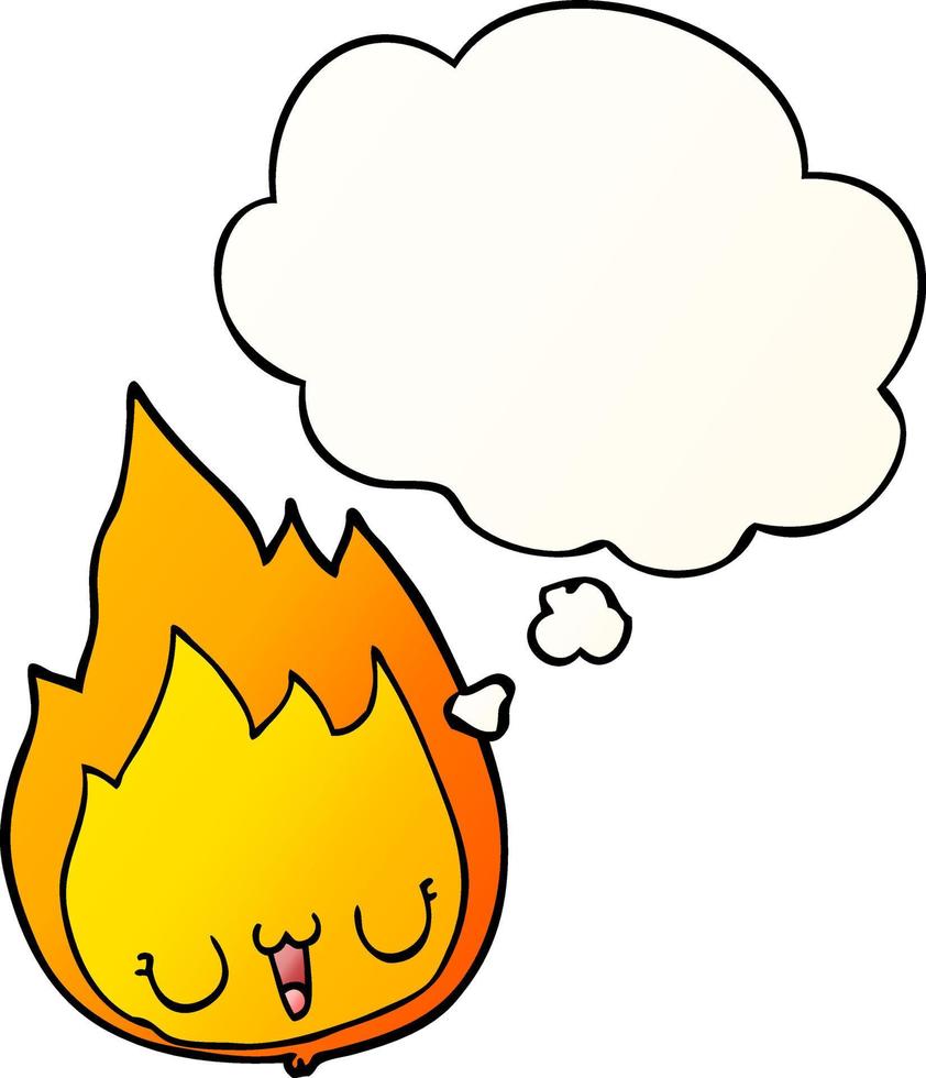 cartoon flame with face and thought bubble in smooth gradient style vector