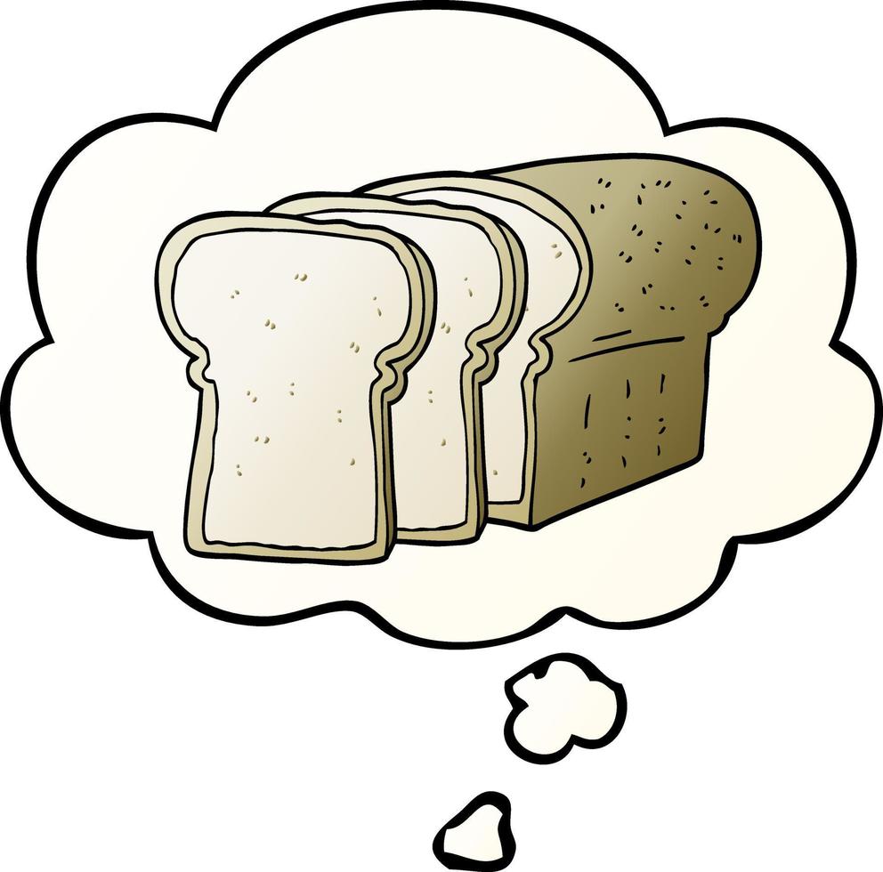 cartoon sliced bread and thought bubble in smooth gradient style vector