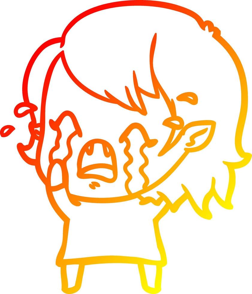 warm gradient line drawing cartoon crying vampire girl vector