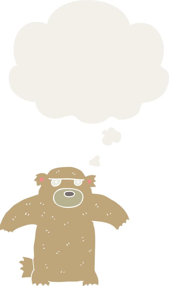 cartoon bear and thought bubble in retro style vector