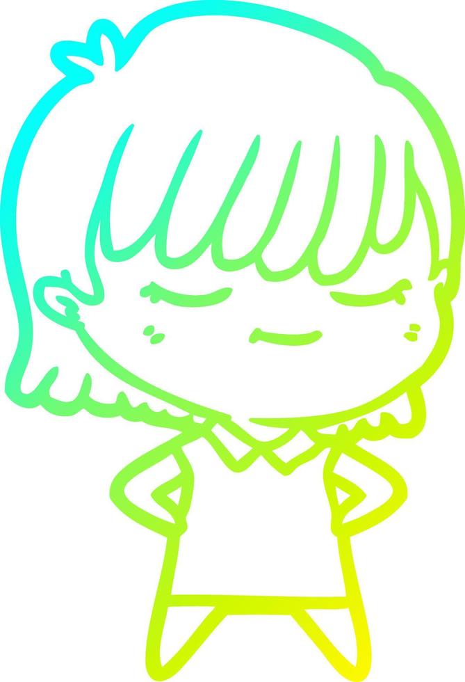 cold gradient line drawing cartoon woman vector