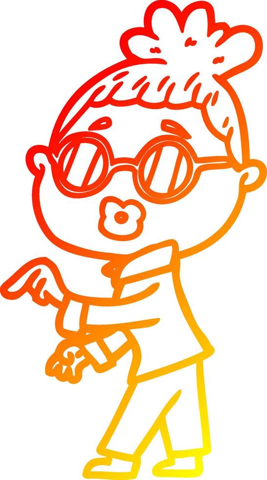 warm gradient line drawing cartoon woman wearing spectacles vector