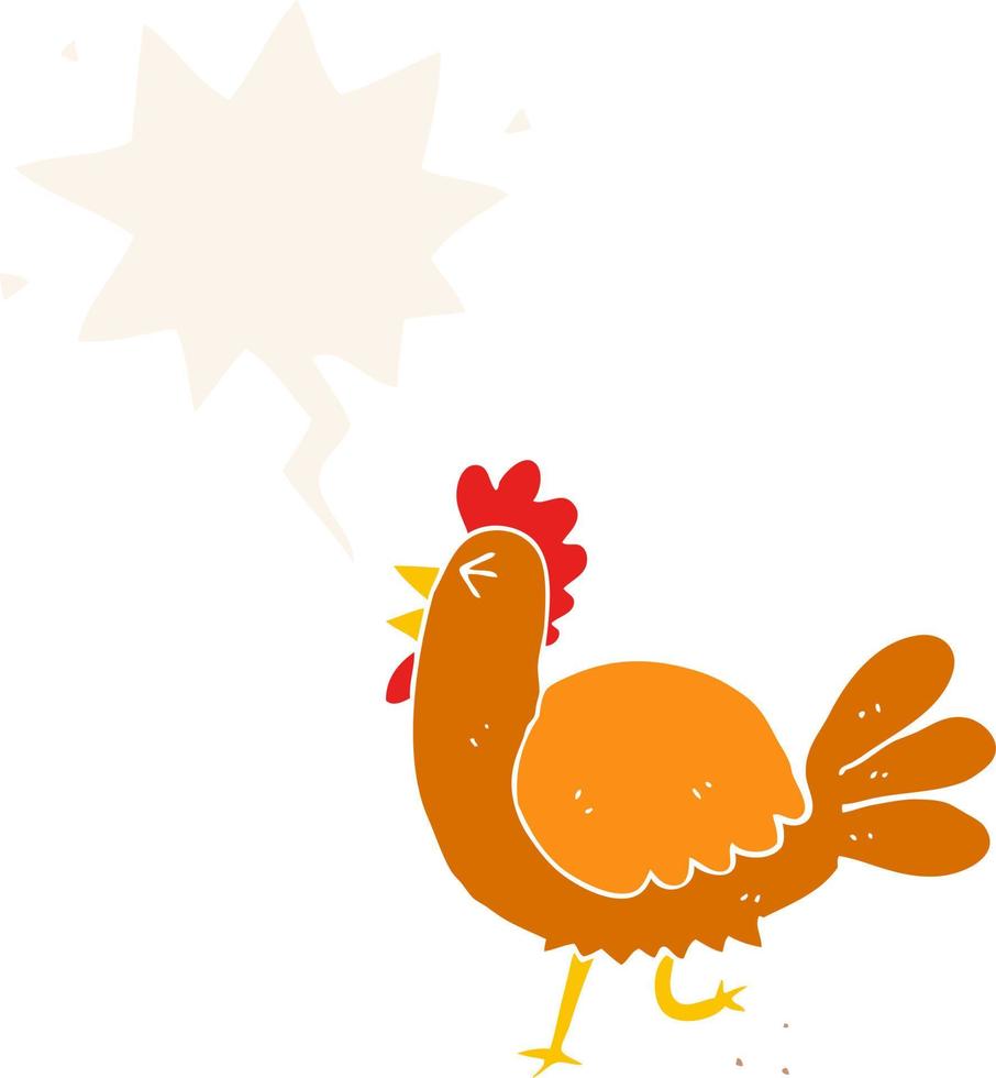 cartoon rooster and speech bubble in retro style vector