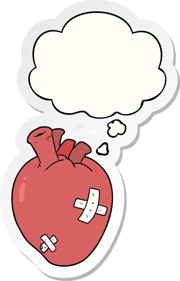 cartoon heart and thought bubble as a printed sticker vector