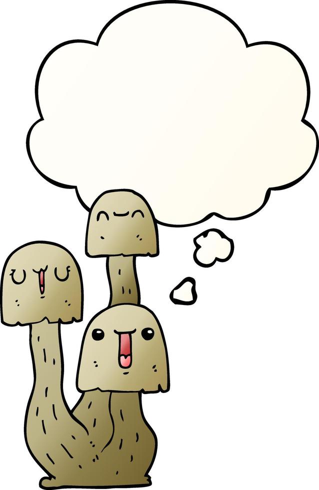 cartoon mushroom and thought bubble in smooth gradient style vector