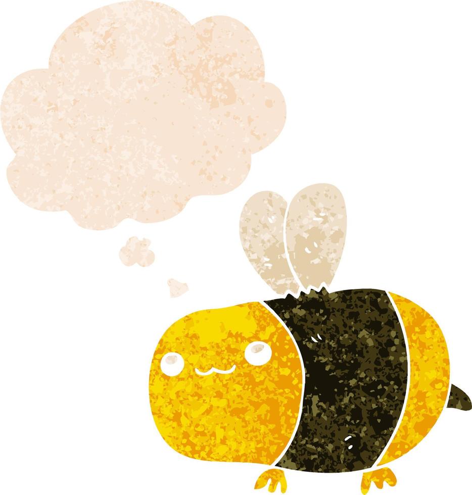 cartoon bee and thought bubble in retro textured style vector