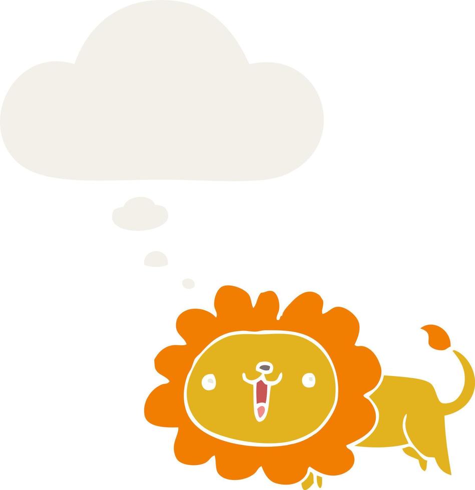 cute cartoon lion and thought bubble in retro style vector