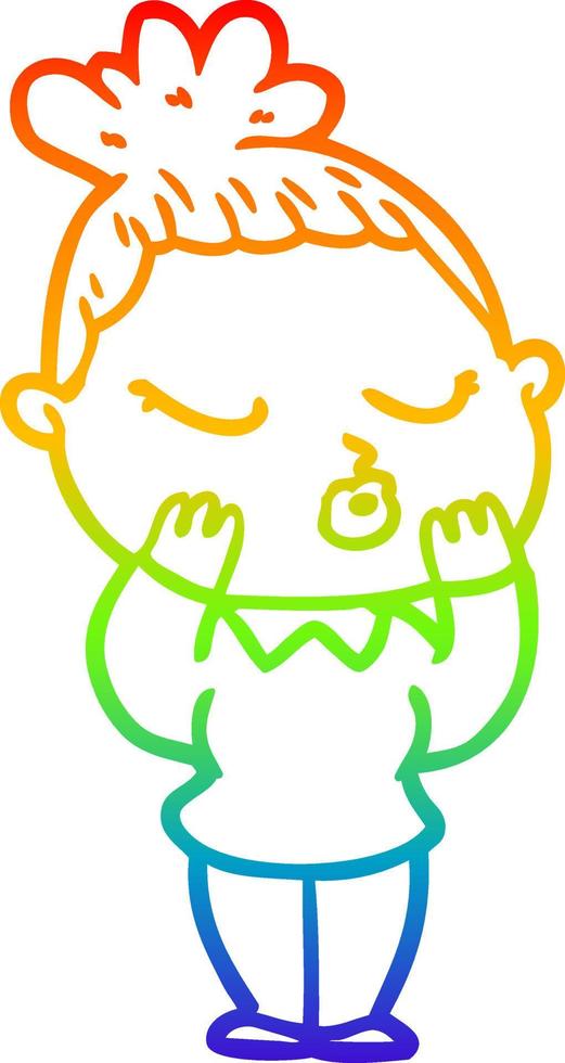 rainbow gradient line drawing cartoon calm woman vector