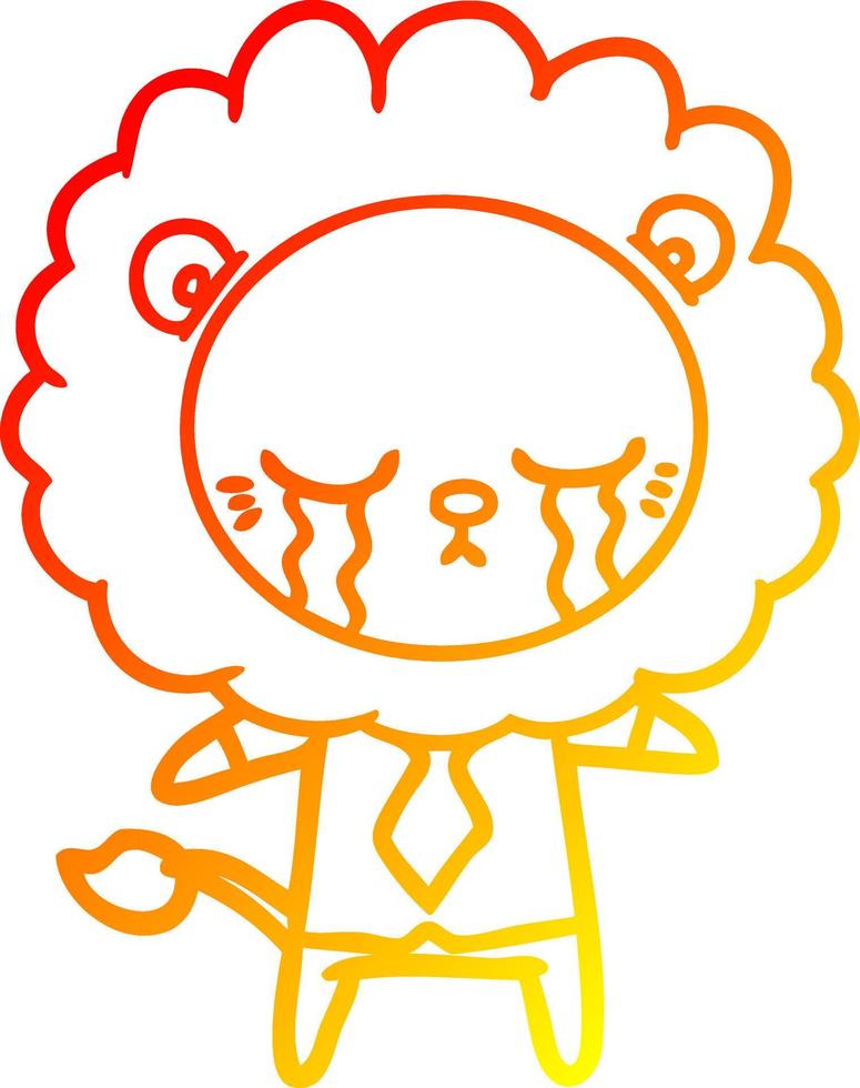 warm gradient line drawing crying cartoon lion vector