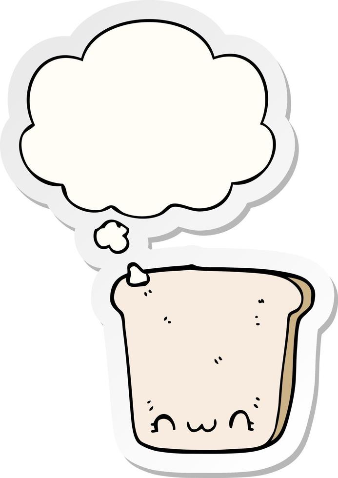 cartoon slice of bread and thought bubble as a printed sticker vector