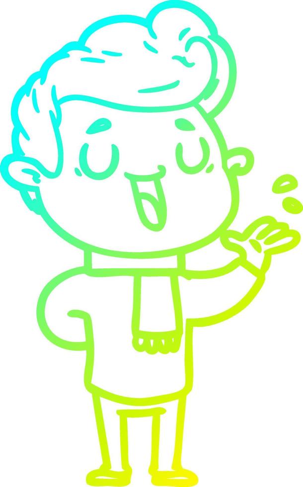 cold gradient line drawing happy cartoon man vector