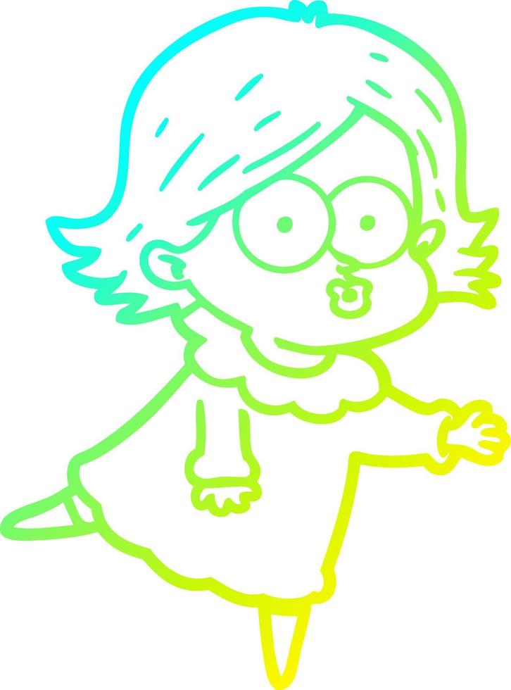 cold gradient line drawing cartoon girl pouting vector