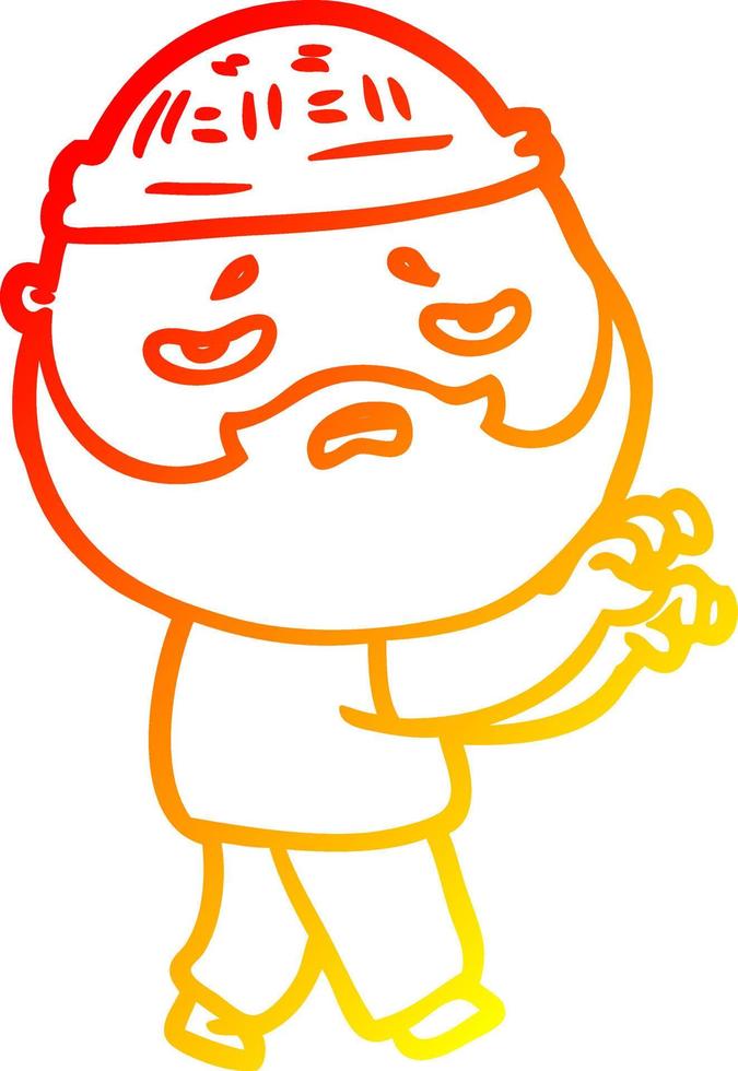 warm gradient line drawing cartoon worried man with beard vector