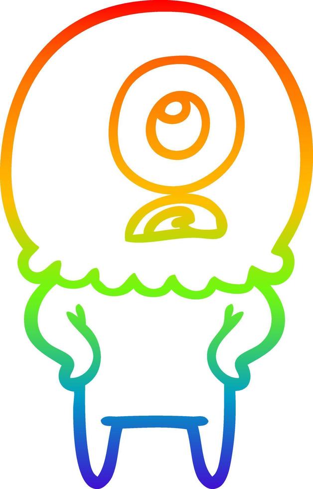 rainbow gradient line drawing cartoon cyclops alien spaceman vector