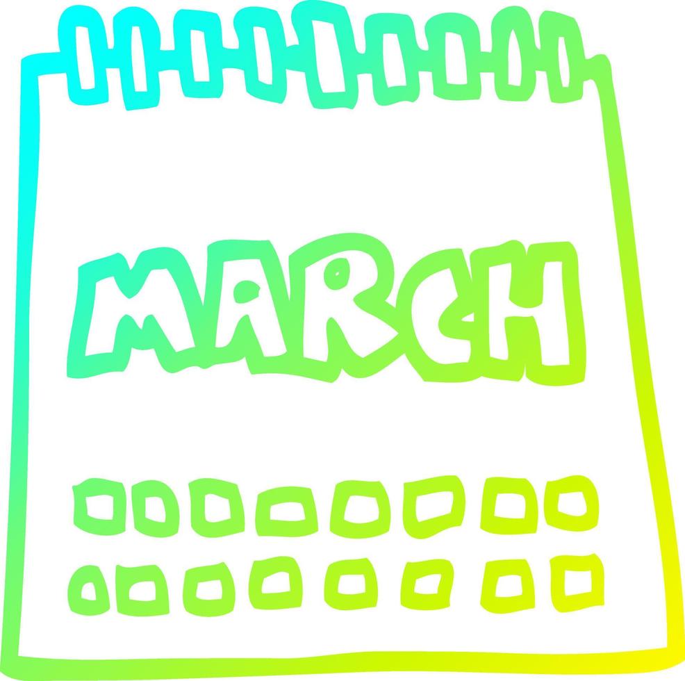 cold gradient line drawing cartoon calendar showing month of march vector