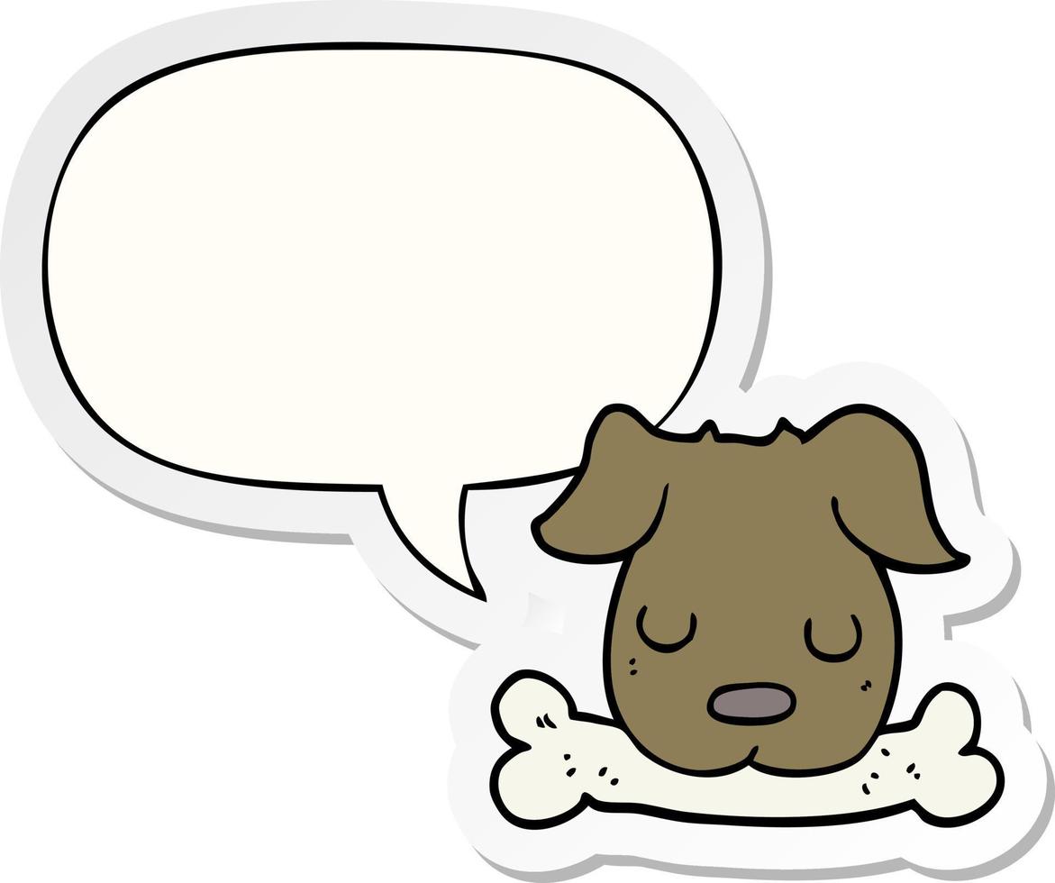 cartoon dog and bone and speech bubble sticker vector